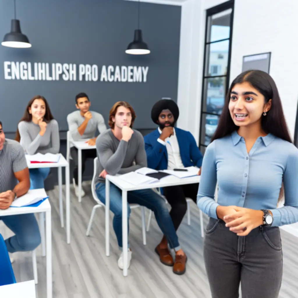 Haladó angol szinten prezentációt tartó diák