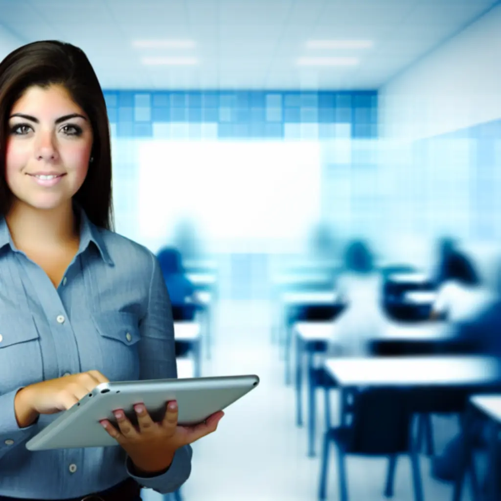 Mosolygó angoltanár a csoportos órarend ismertetése közben