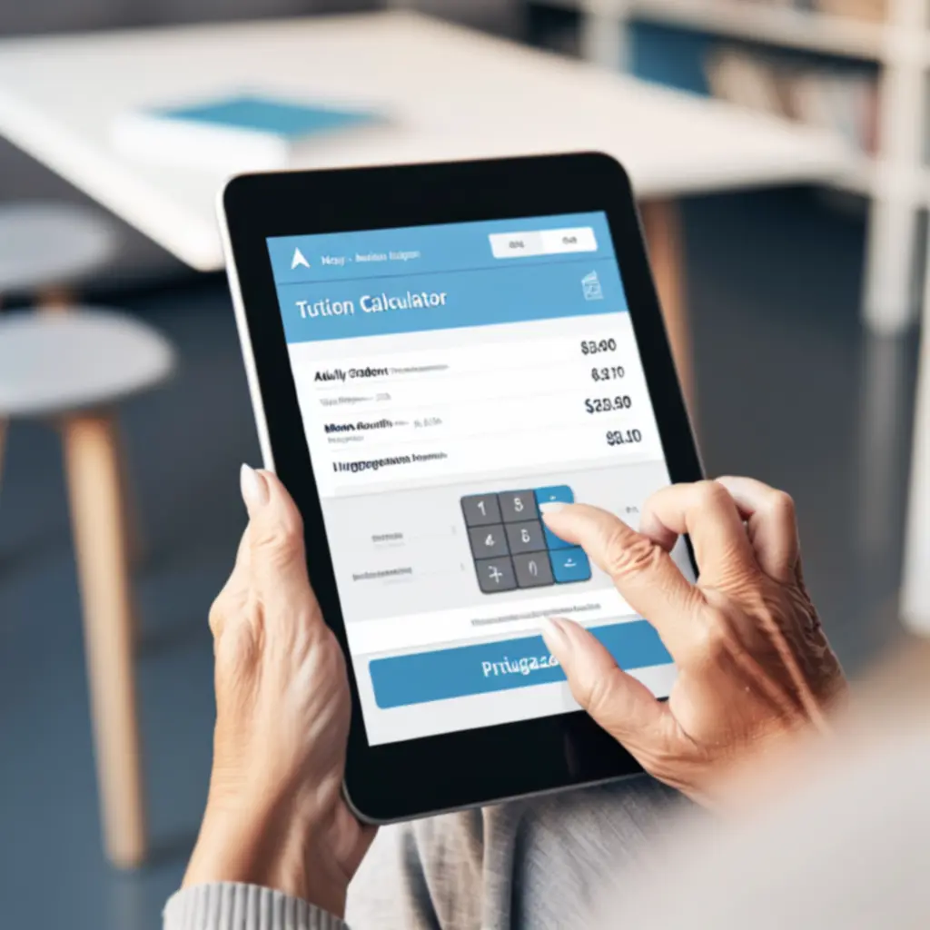 Tanuló táblagépen számolja az angol kurzus várható költségeit